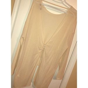 Cream high low knot sweater